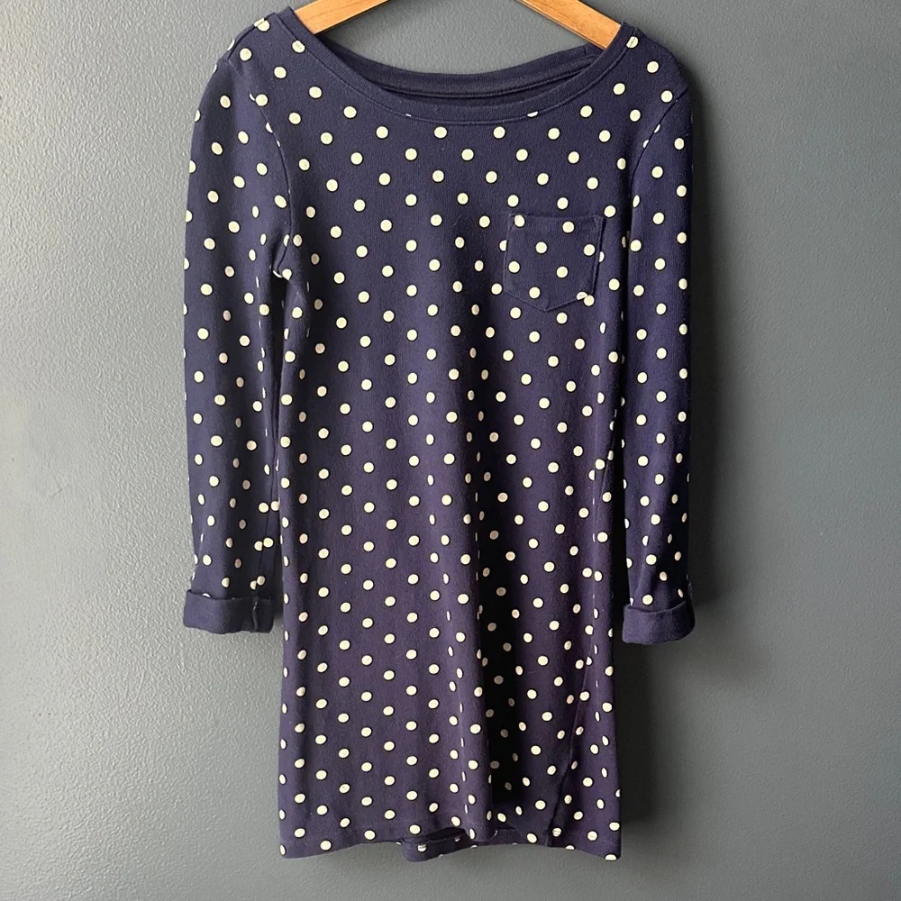 💙🤍 GAP Kids dress navy blue white polka dot size medium 8 youth girls dress